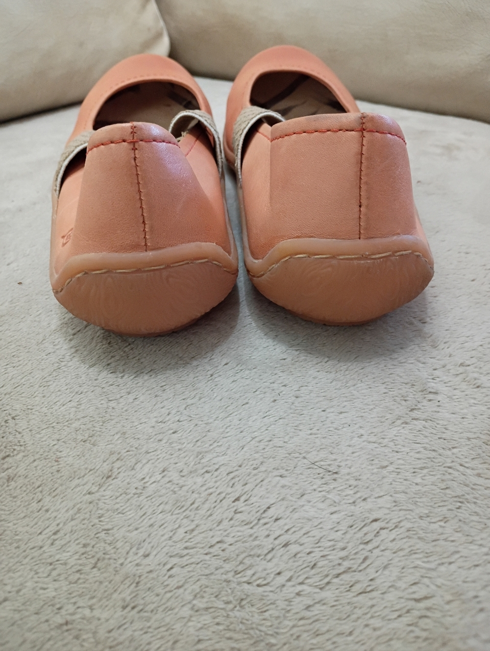 Peach Leather Mary Jane Flats with Elastic Strap - Picture 5 of 10